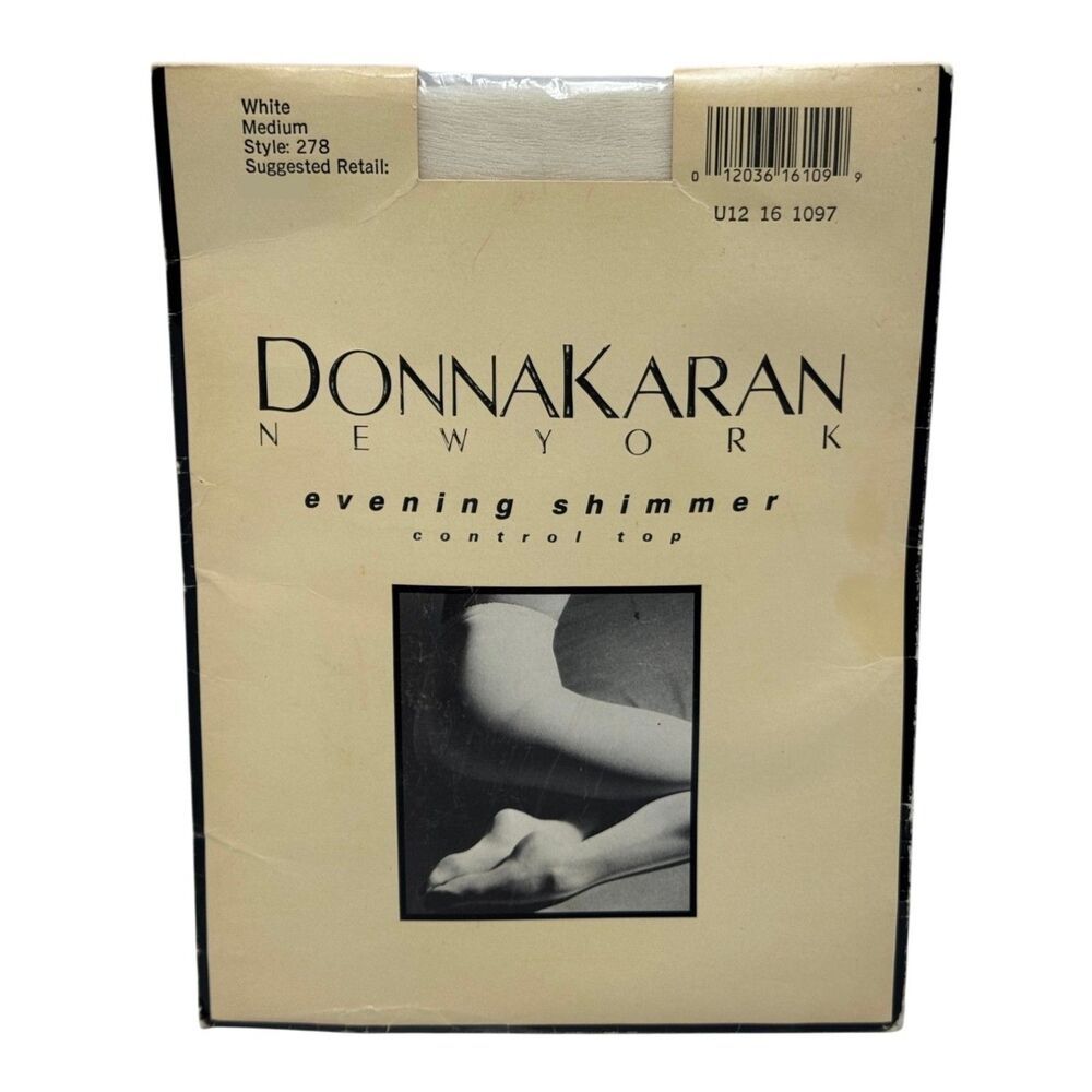 VTG Donna Karan Evening Shimmer Pantyhose Style 278 White Medium Control Top NOS